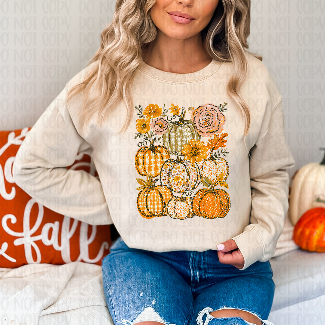 Pumpkin and floral collage pink and orange DTF Transfer