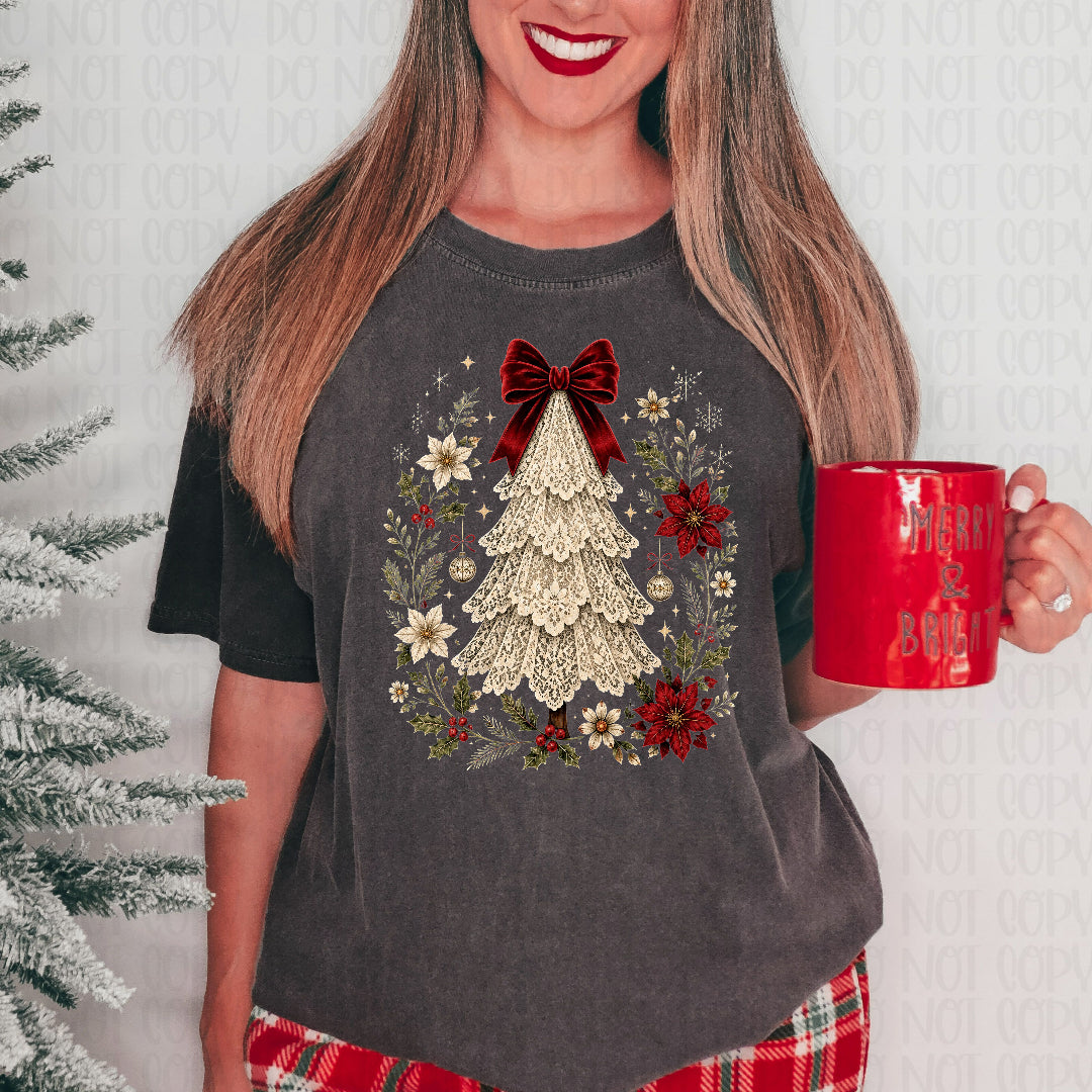 Christmas tree faux lace tiered ruffles Sunday Special DTF transfer