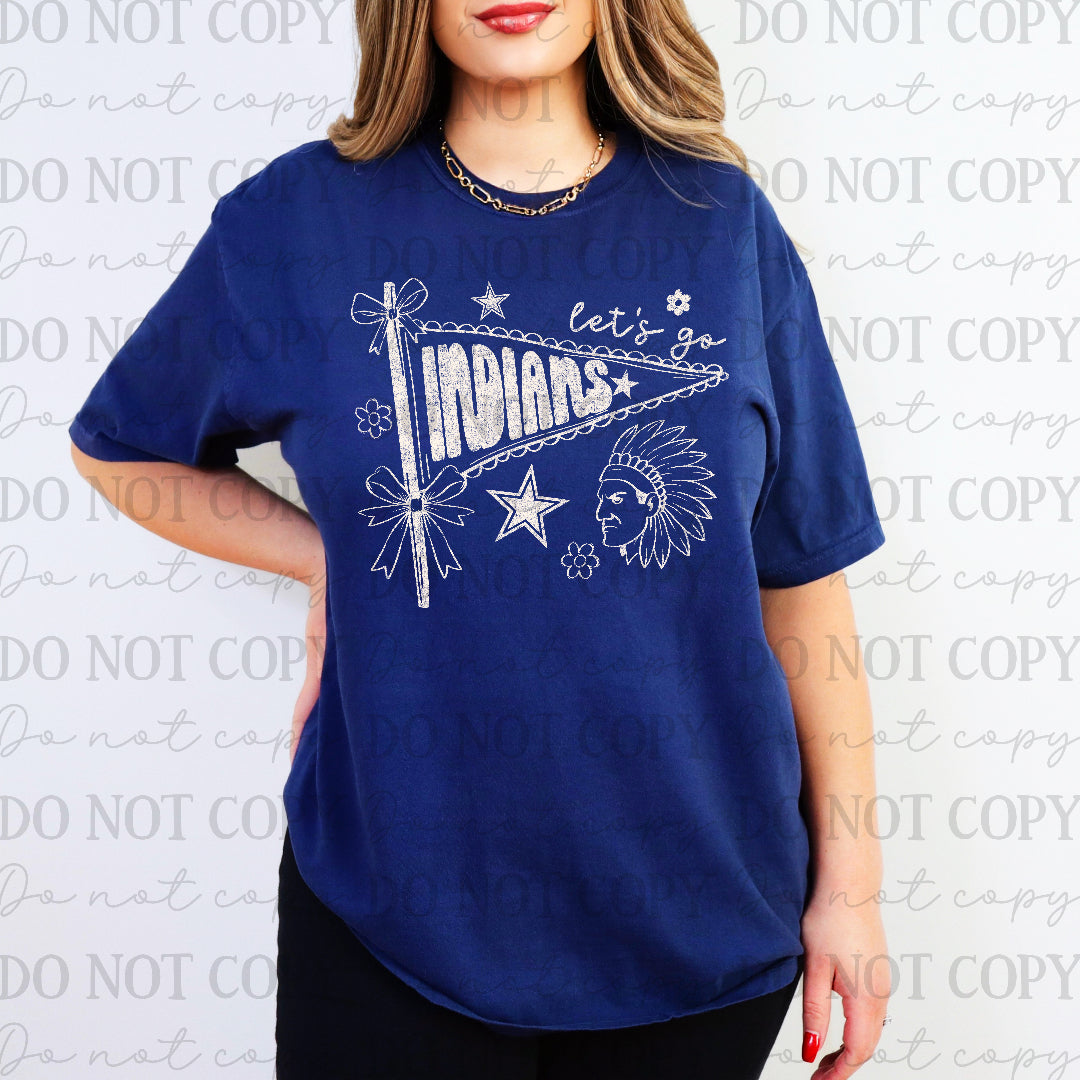 Let's go indians scalloped edge flag WHITE (Scarlow) DTF Transfer