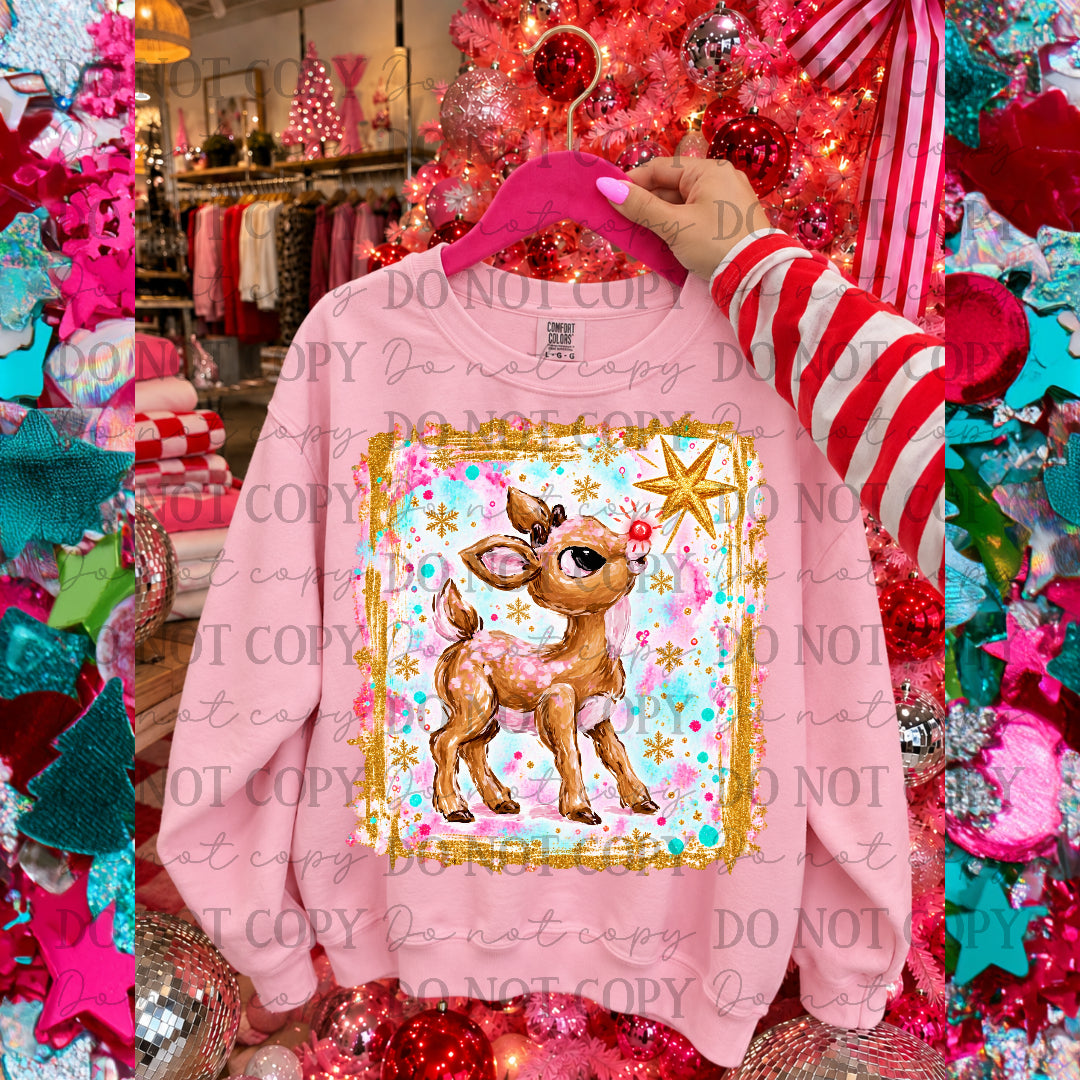 Reindeer- Pastel Colors-Gold Frame and Star (SSD)Sunday Special DTF transfer