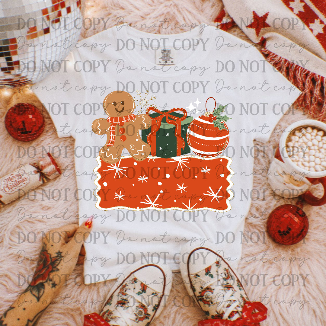 Gingerbread Present Ornament RED(Caplinger)DTF Transfer