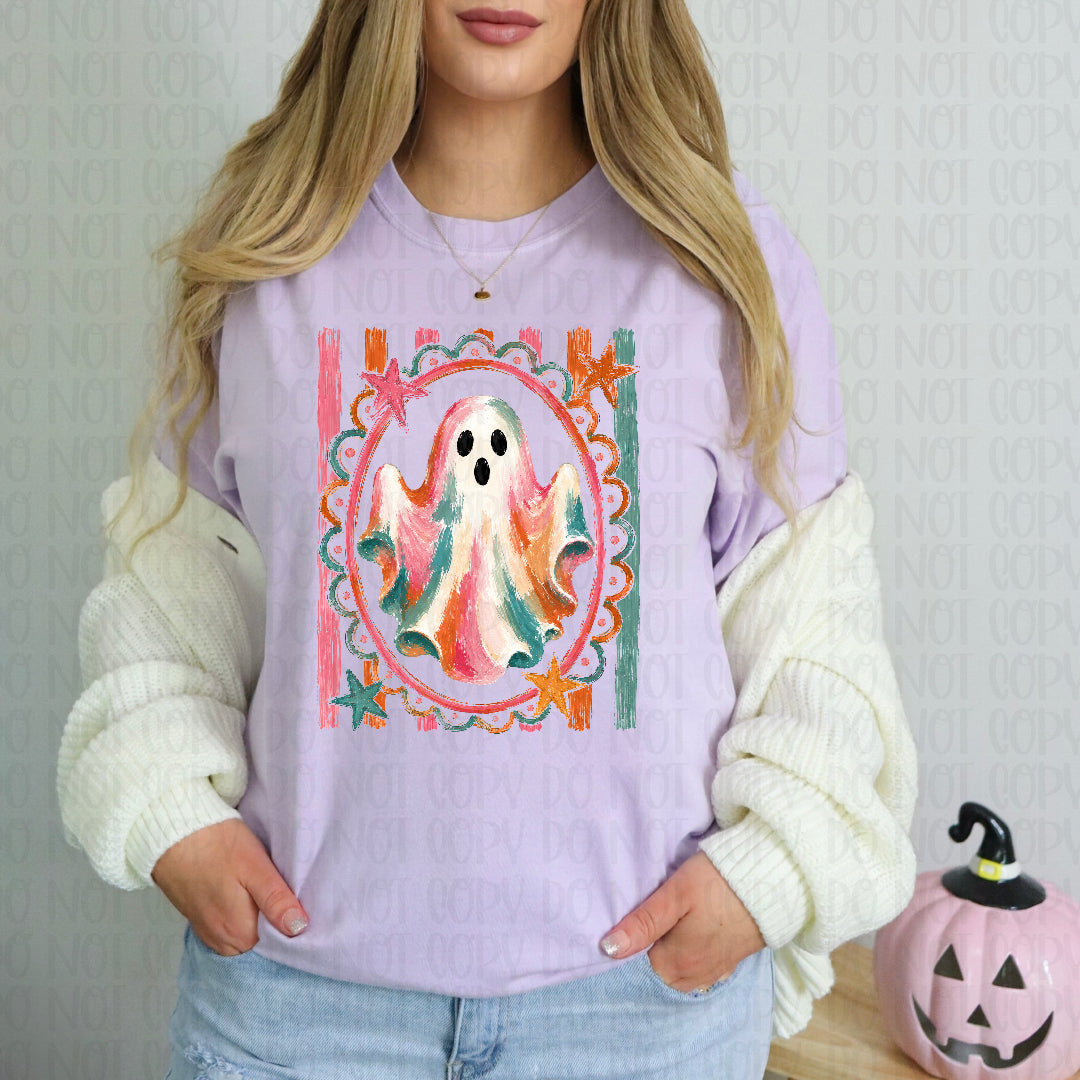 Ghost pastel stripes oval frame DTF Transfer