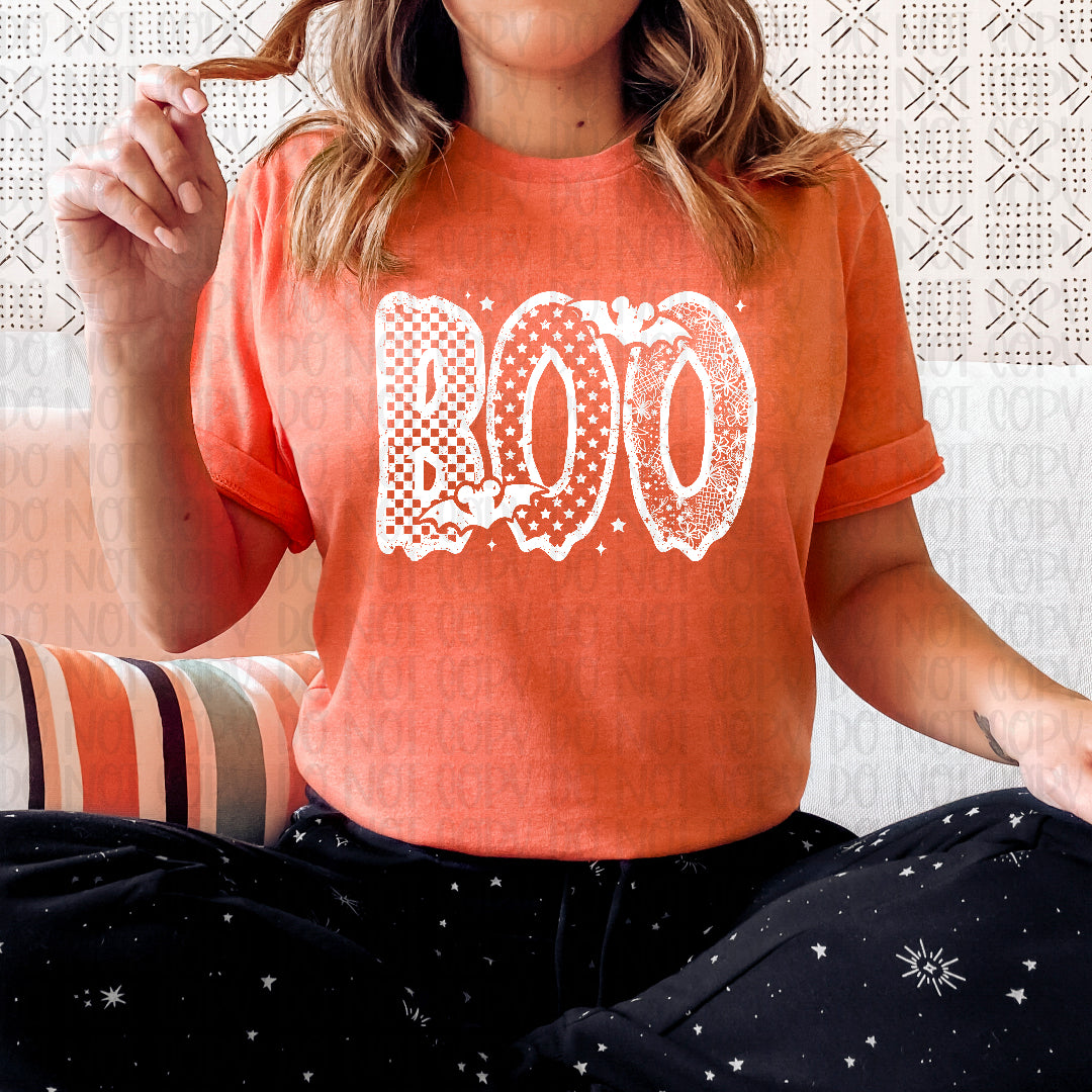 Boo WHITE lace and bats (Mymark) DTF Transfer
