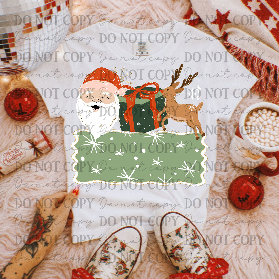 Light Tone Santa Presant Reindeer GREEN(Caplinger)DTF Transfer