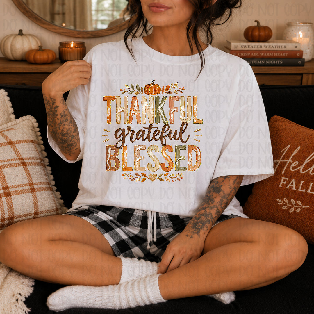 Thankful grateful blessed fall colors DTF transfer