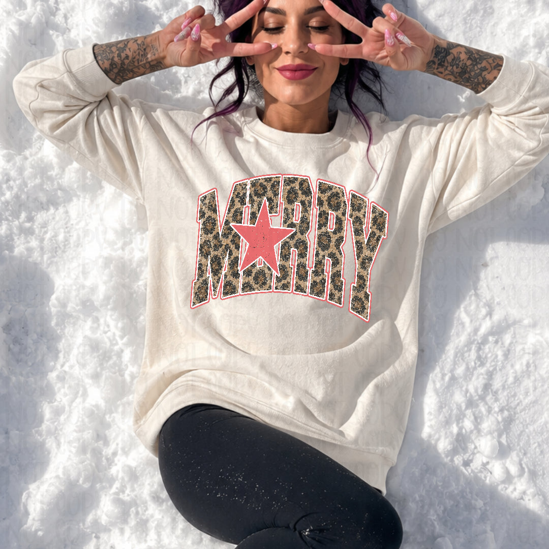 Merry leopard distressed filled with star Sunday Special DTF transfer