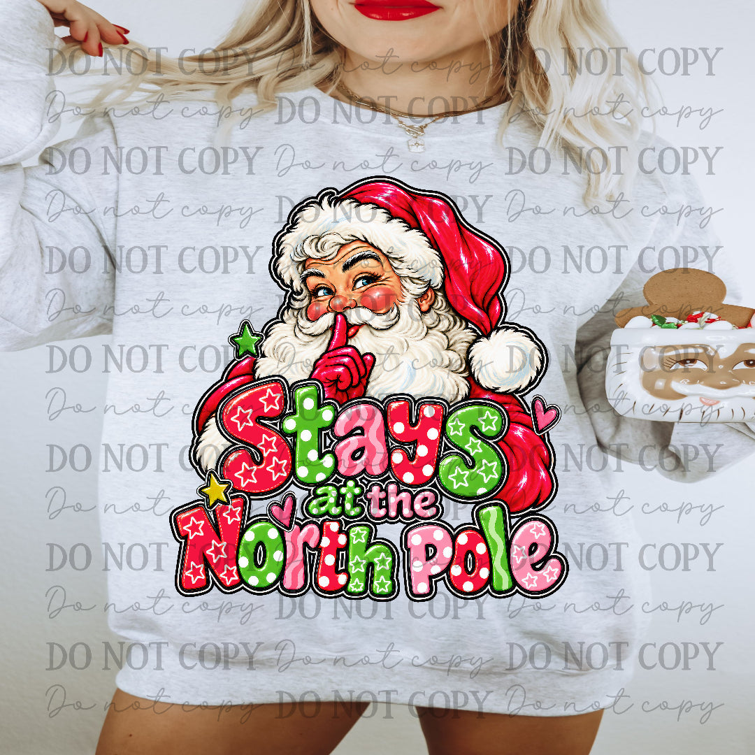 Stays at the north pole... (xmas color font) BACK ONLY (Texas gal) DTF Transfer