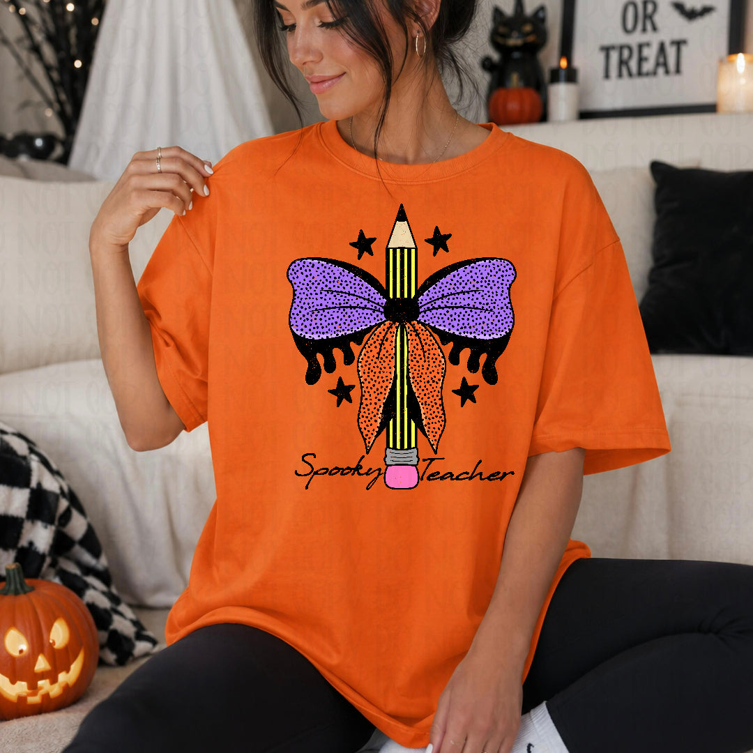 Spooky teacher pencil bow (Lyttle) DTF Transfer
