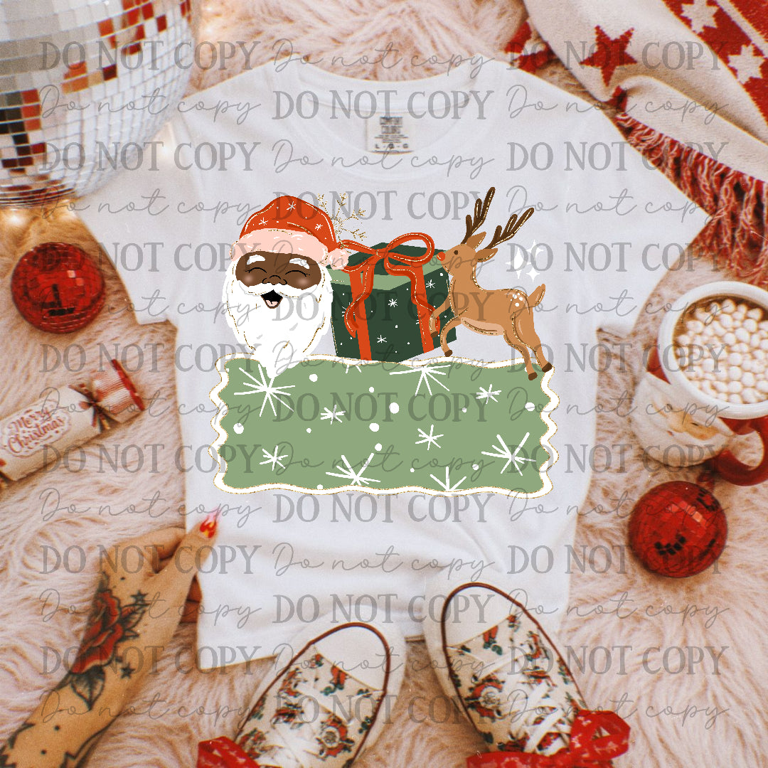 Dark Tone Santa Presant Reindeer GREEN(Caplinger)DTF Transfer