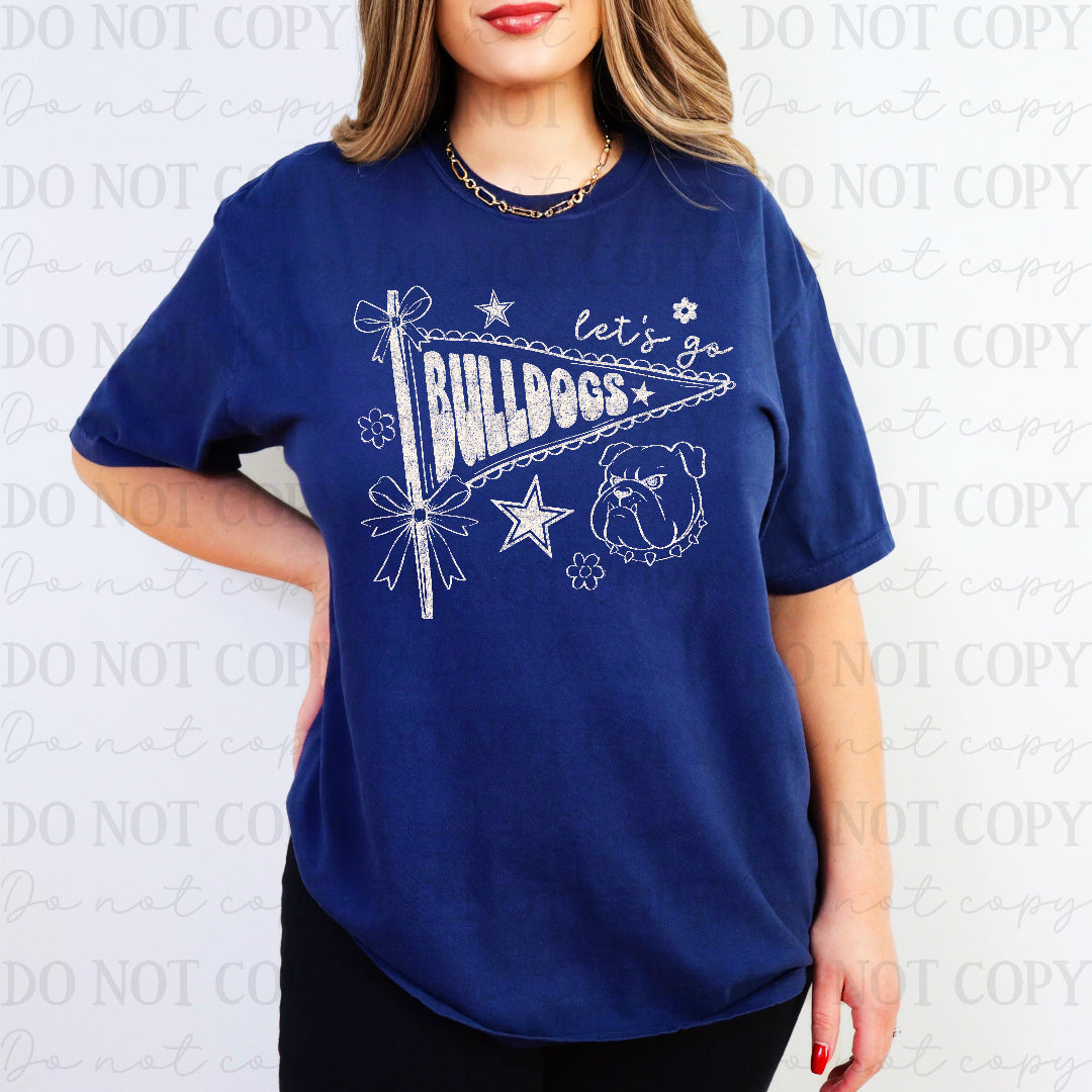 Let's go bulldogs scalloped edge flag WHITE (Scarlow) DTF Transfer