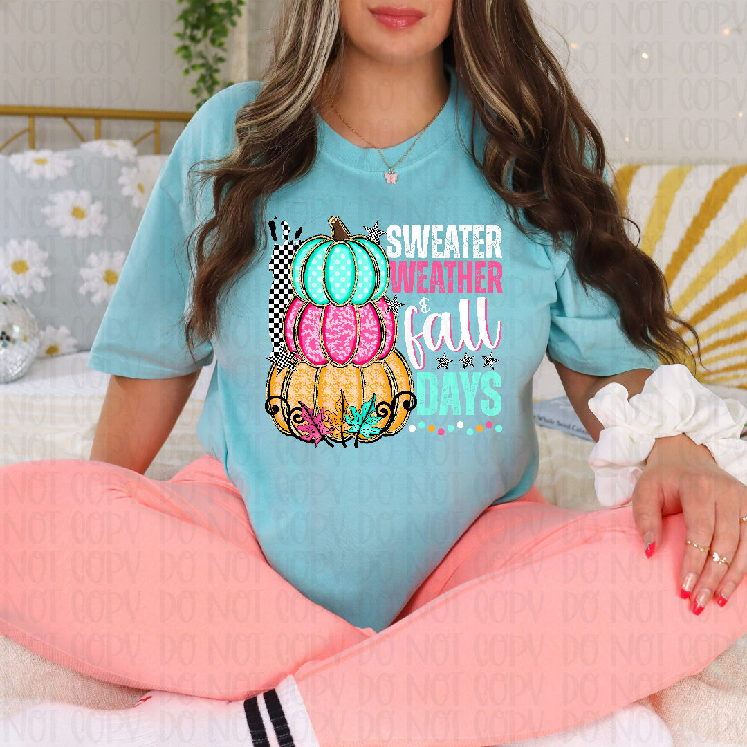 Sweater weather & fall days pumpkin stack WHITE (Texan) DTF transfer