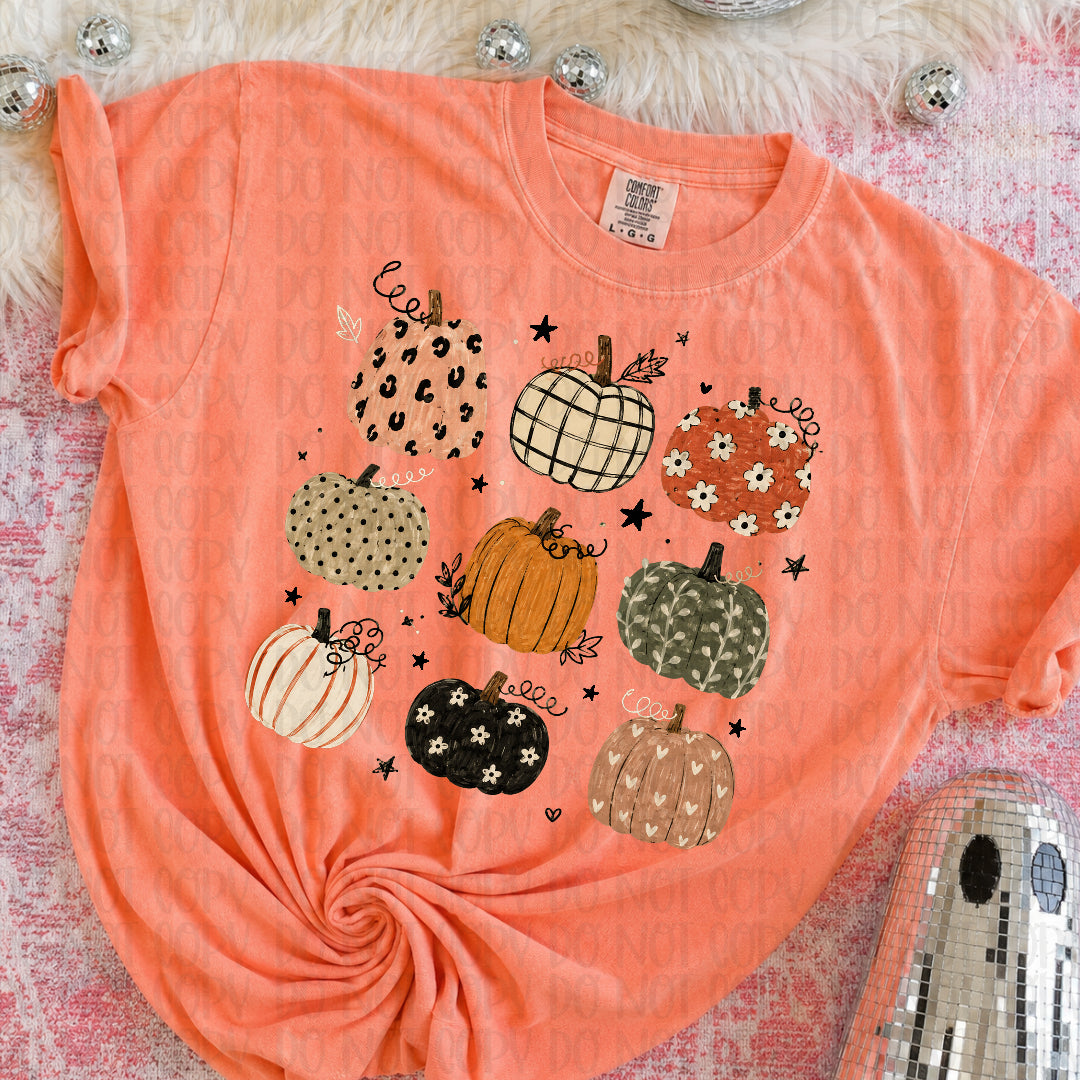 Patterned pumpkin grid BLACK stars DTF Transfer