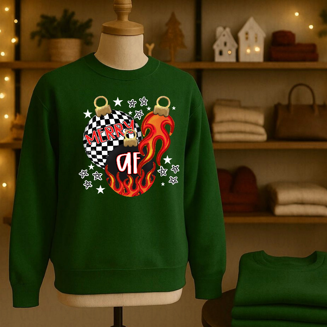 Merry AF ornament trio with WHITE stars (Texan) DTF Transfer
