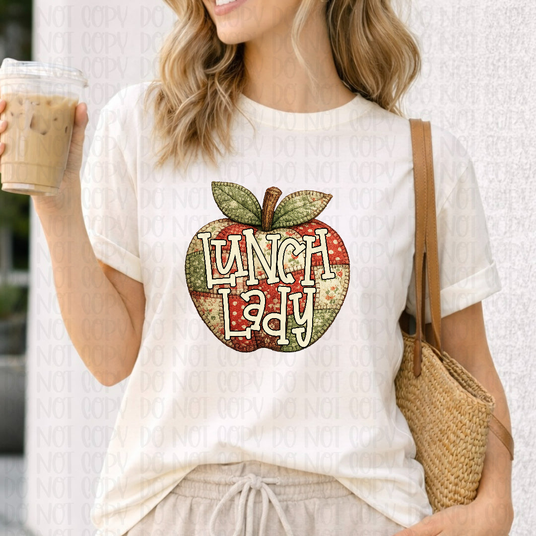 Lunch lady patchwork apple (City) DTF Transfer