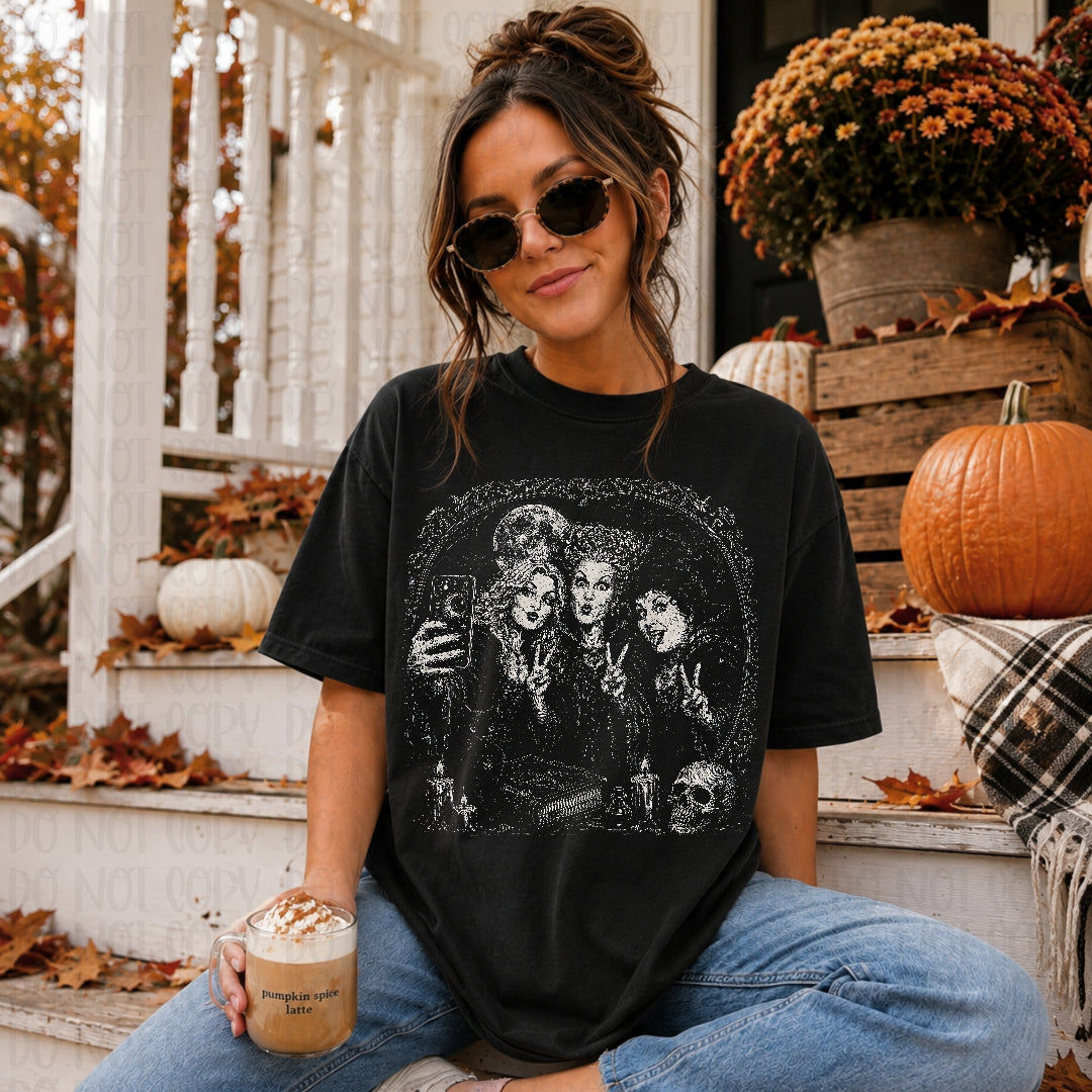 White witches selfie DTF transfer