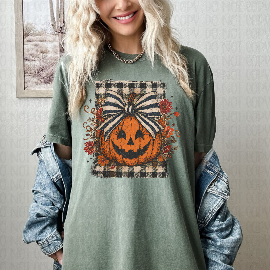 Jack o lantern distressed checkered background DTF Transfer