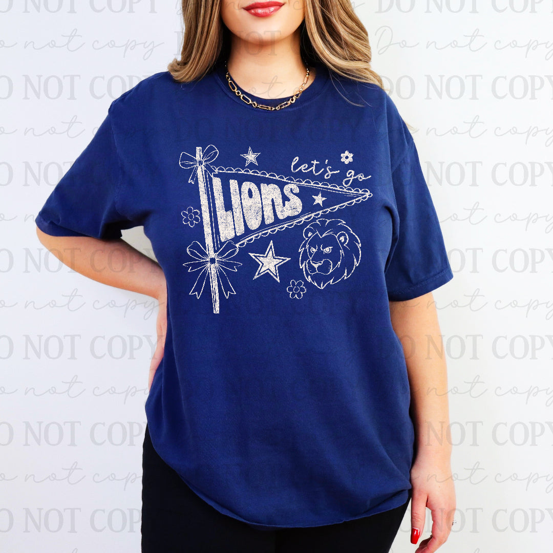 Let's go lions scalloped edge flag WHITE (Scarlow)  DTF Transfer