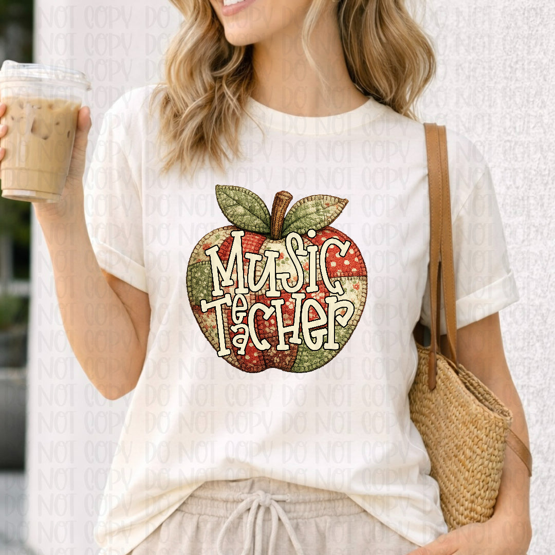 Music teacher patchwork apple (City) DTF Transfer