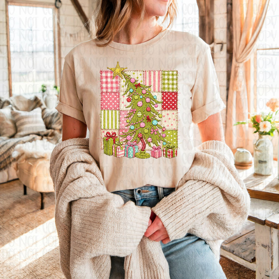 Tree with patchwork background DTF Transfer