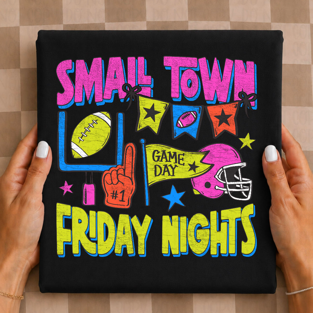 Small town Friday nights neon football collage (Scarlow) DTF Transfer
