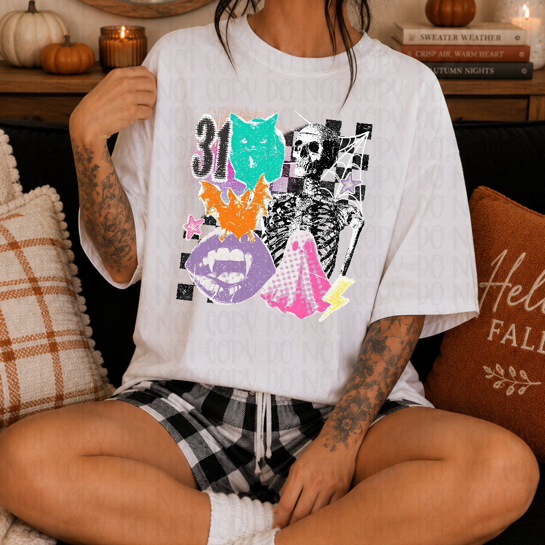 Spooky Halloween collage BLACK (Carter) DTF transfer