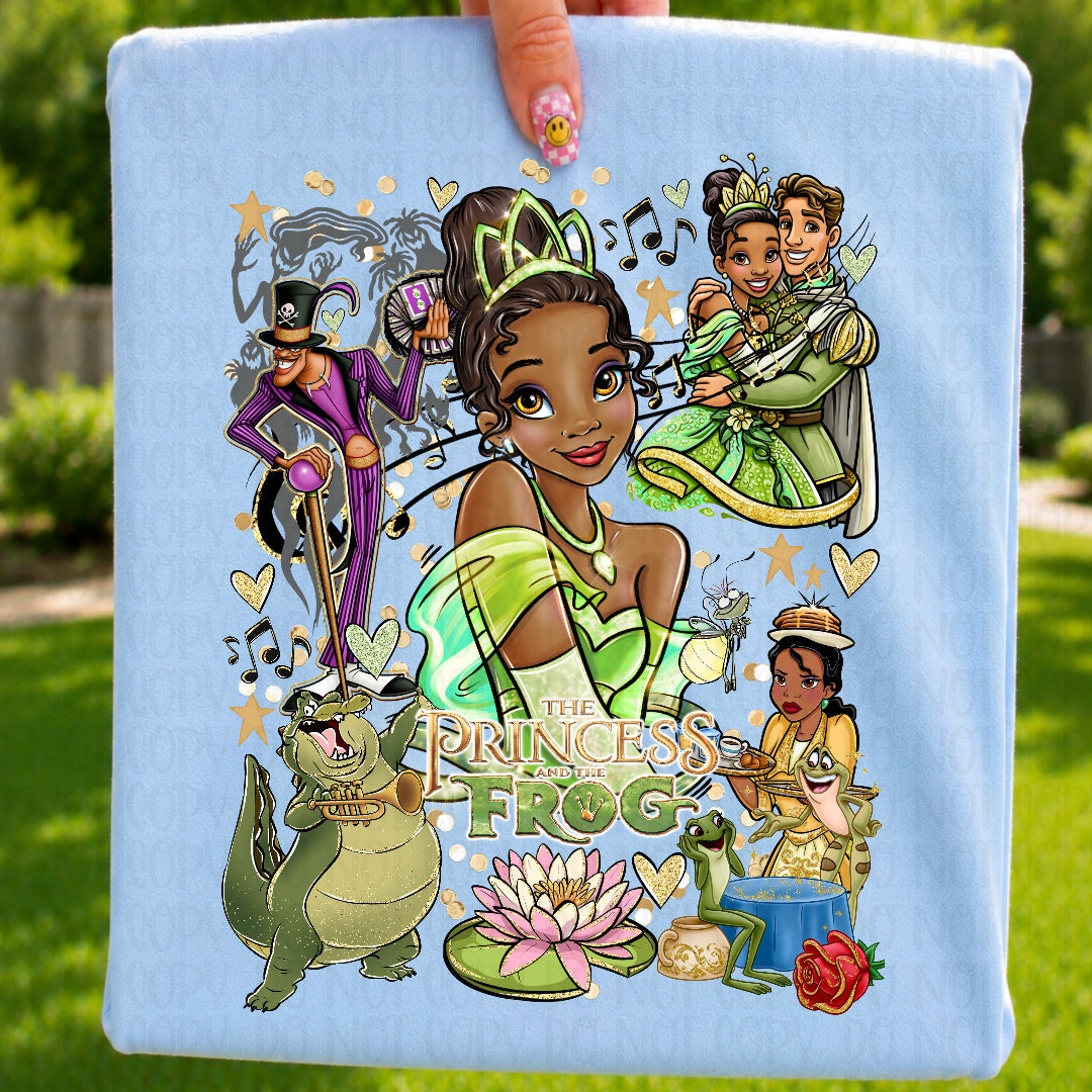 Green dress princess and frog collage (SSD) DTF Transfer