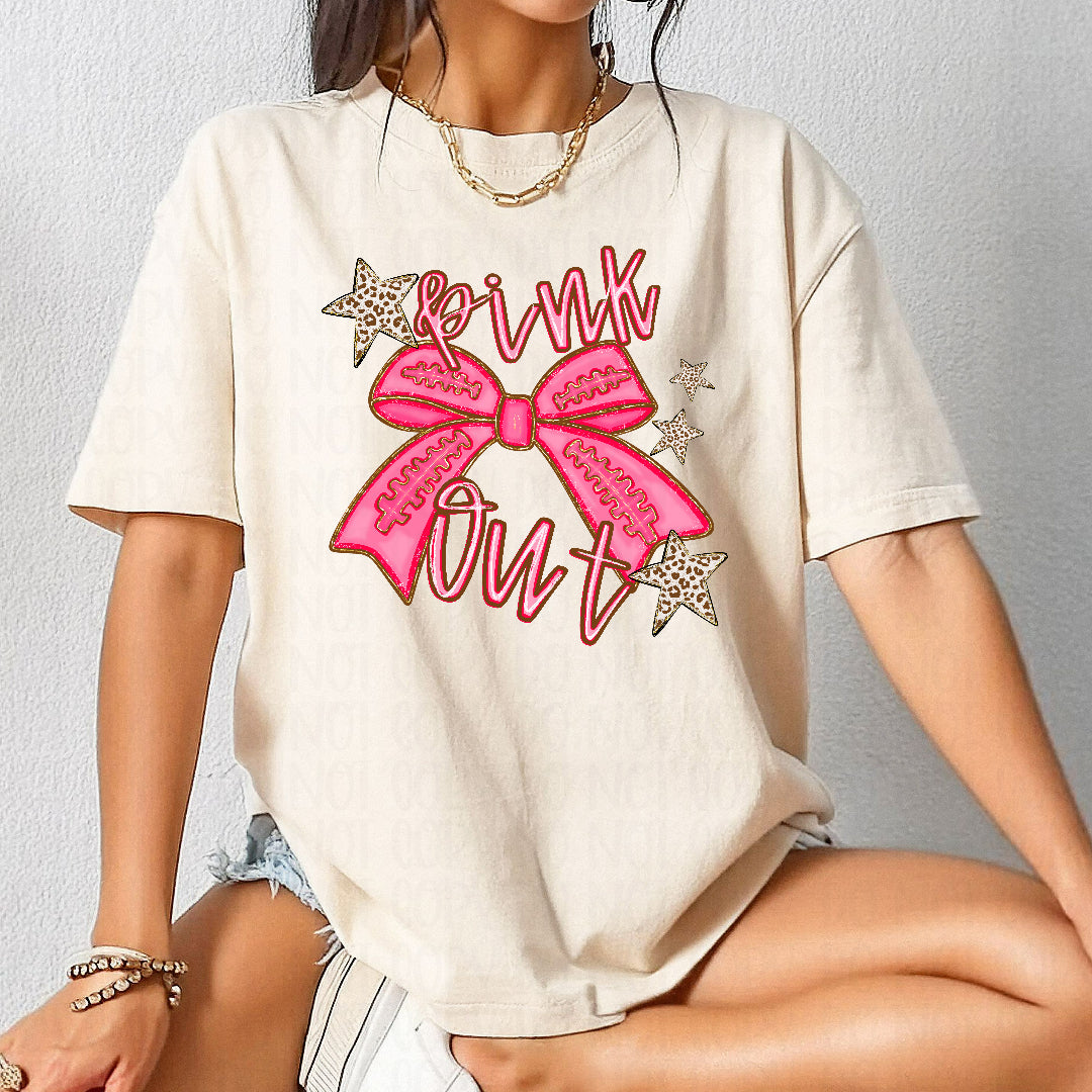 Pink out pink bow with white leopard stars (JBD) DTF Transfer