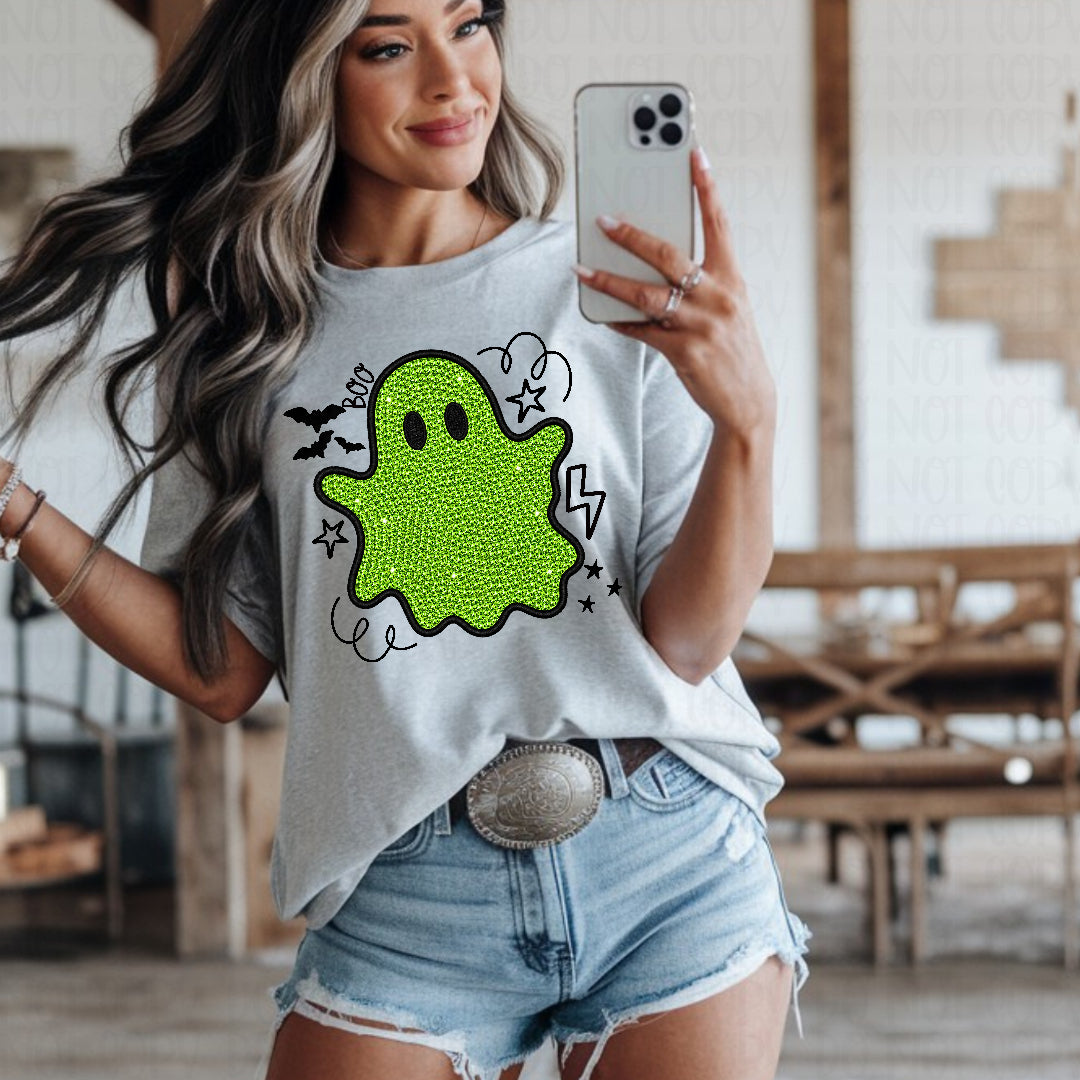 Doodle faux rhinestone green ghostie (Texan) DTF Transfer