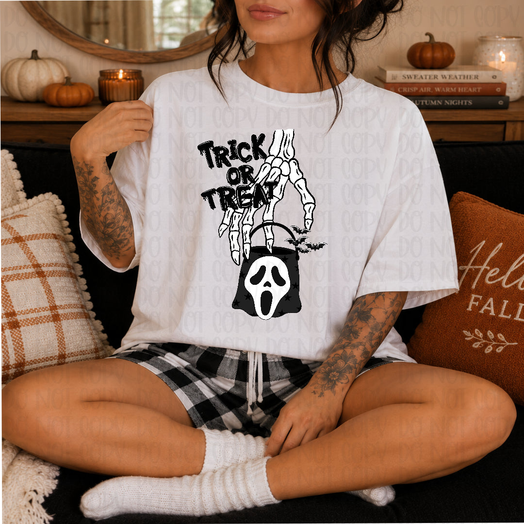 Trick or treat GF Halloween bucket (Texan) DTF transfer
