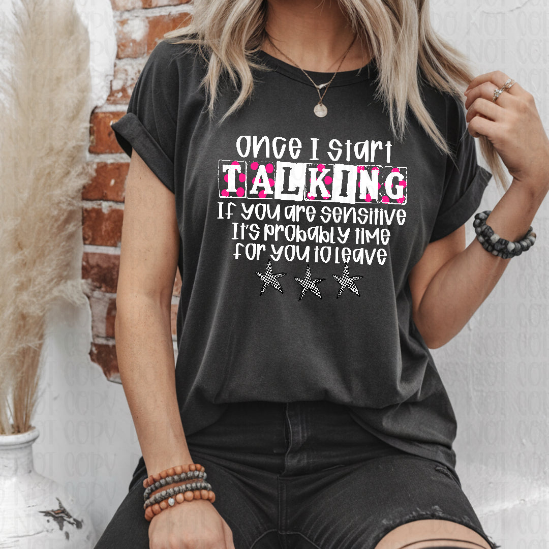 Once I start talking with stars pink and white (Texan) DTF Transfer