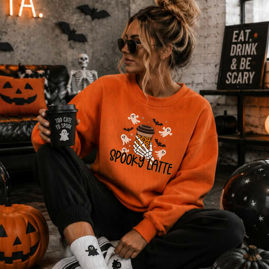 Spooky latte ghost and bats (Wildflower) DTF Transfer