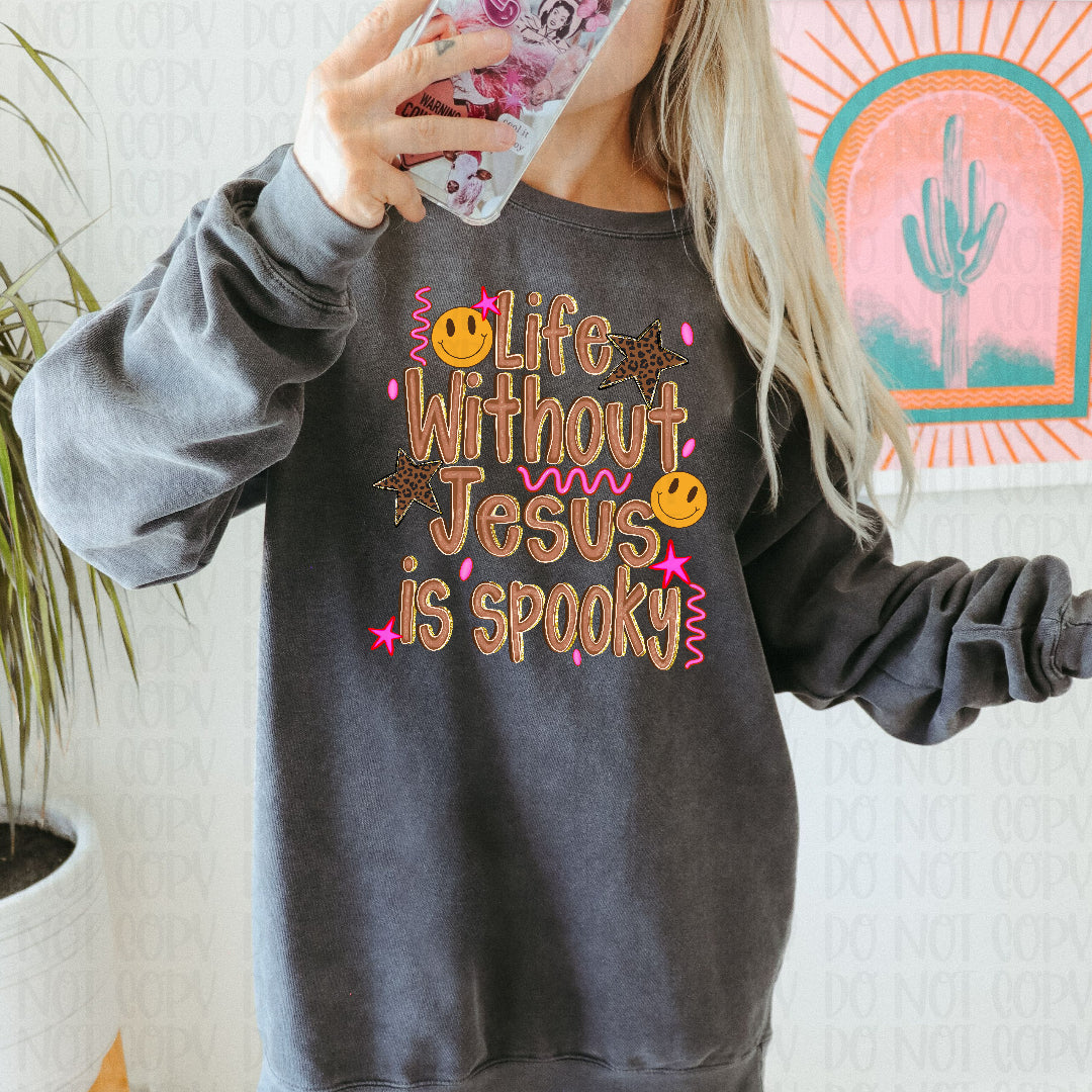 Life is spooky without Jesus doodle (JBD) DTF Transfer