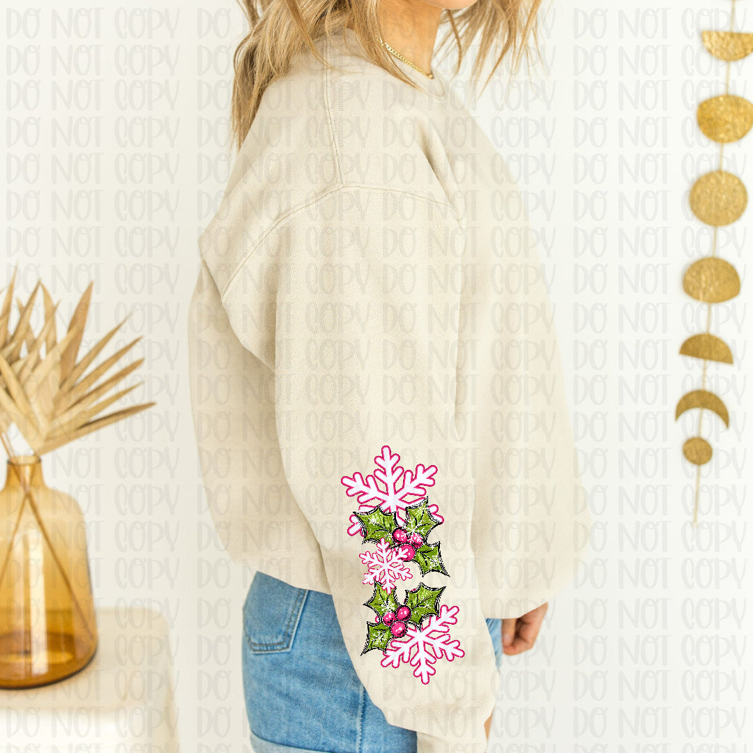 Pink snowflake sleeve (Ag) DTF Transfer