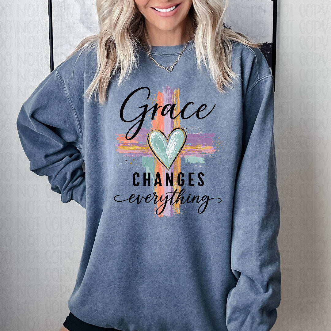 Grace changes everything brushstroke cross (Texas Gal) DTF transfer