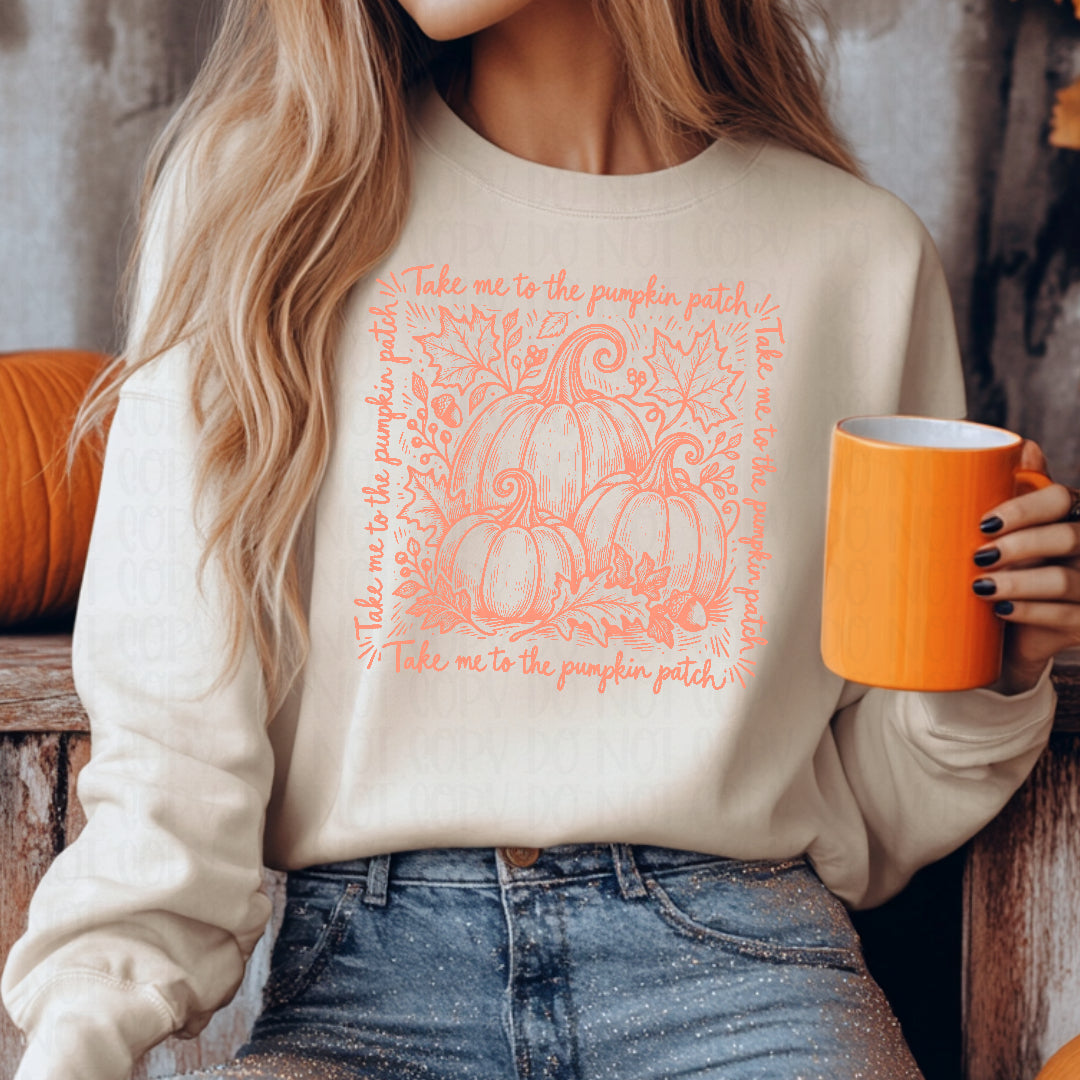 Take me to the pumpkin patch square ORANGE (Texas Gal) DTF Transfer