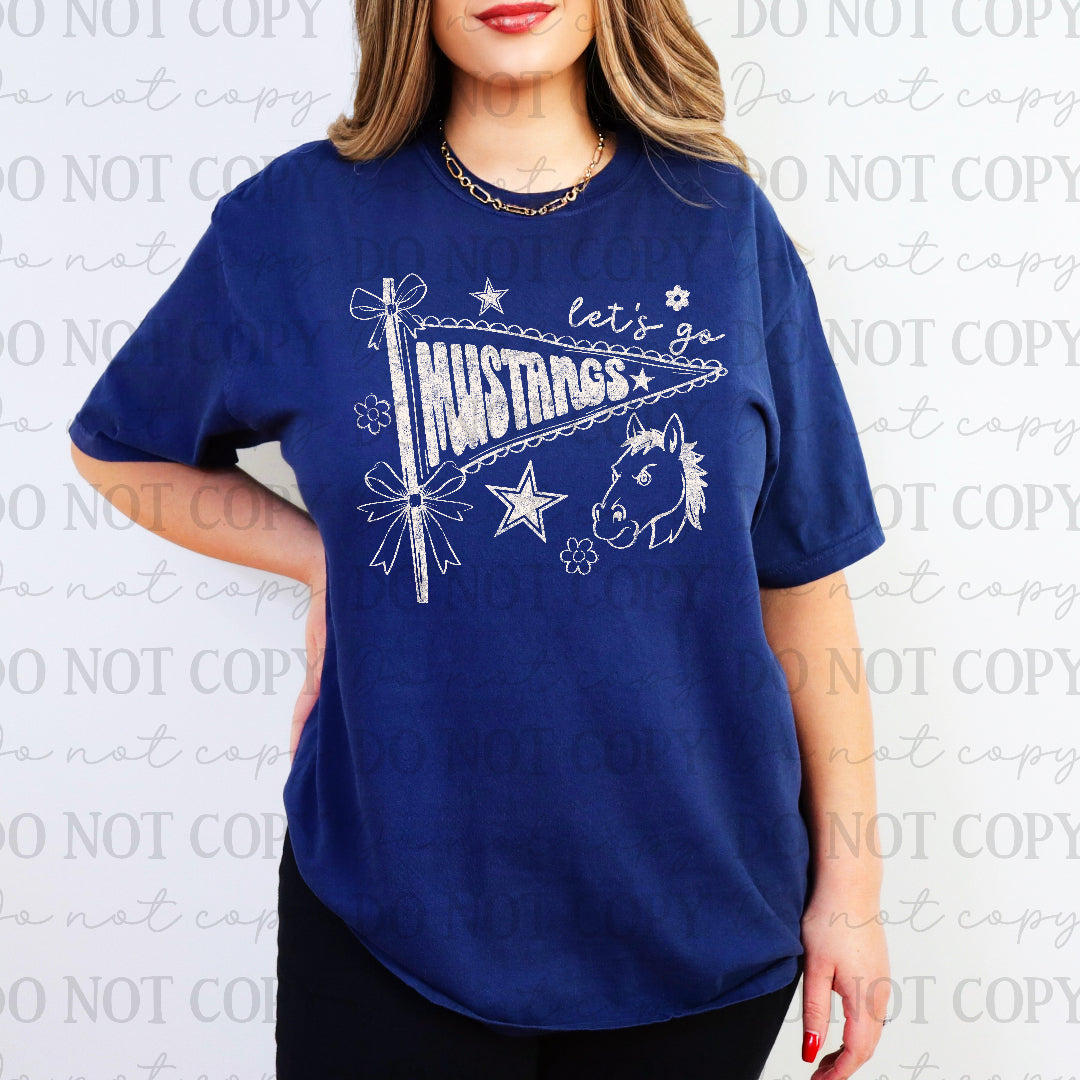 Let's go mustangs scalloped edge flag WHITE (Scarlow) DTF Transfer