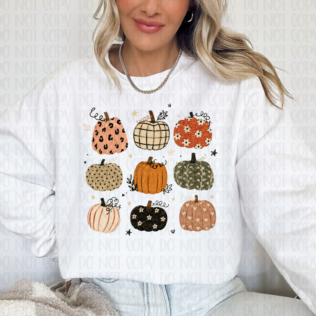 Patterned pumpkin grid CREAM stars DTF Transfer