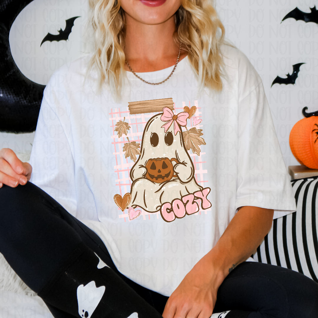 Cozy ghost orange pumpkin mug (Mymark) DTF Transfer