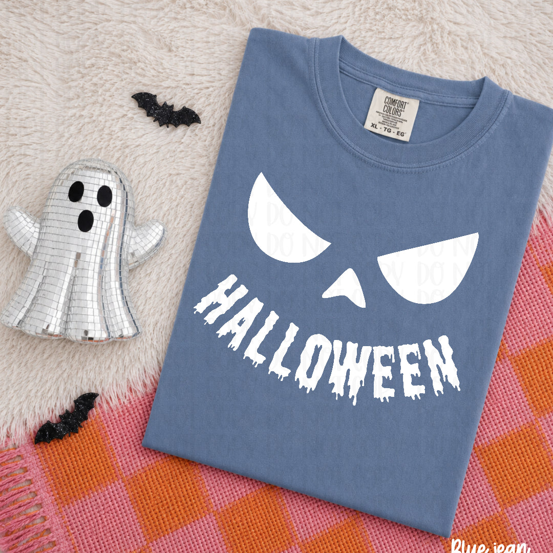 Halloween jack o lantern face WHITE (Texan) DTF transfer