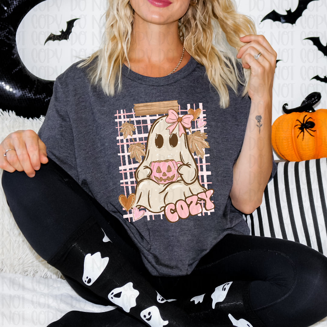 Cozy ghost pink pumpkin mug (Mymark) DTF Transfer