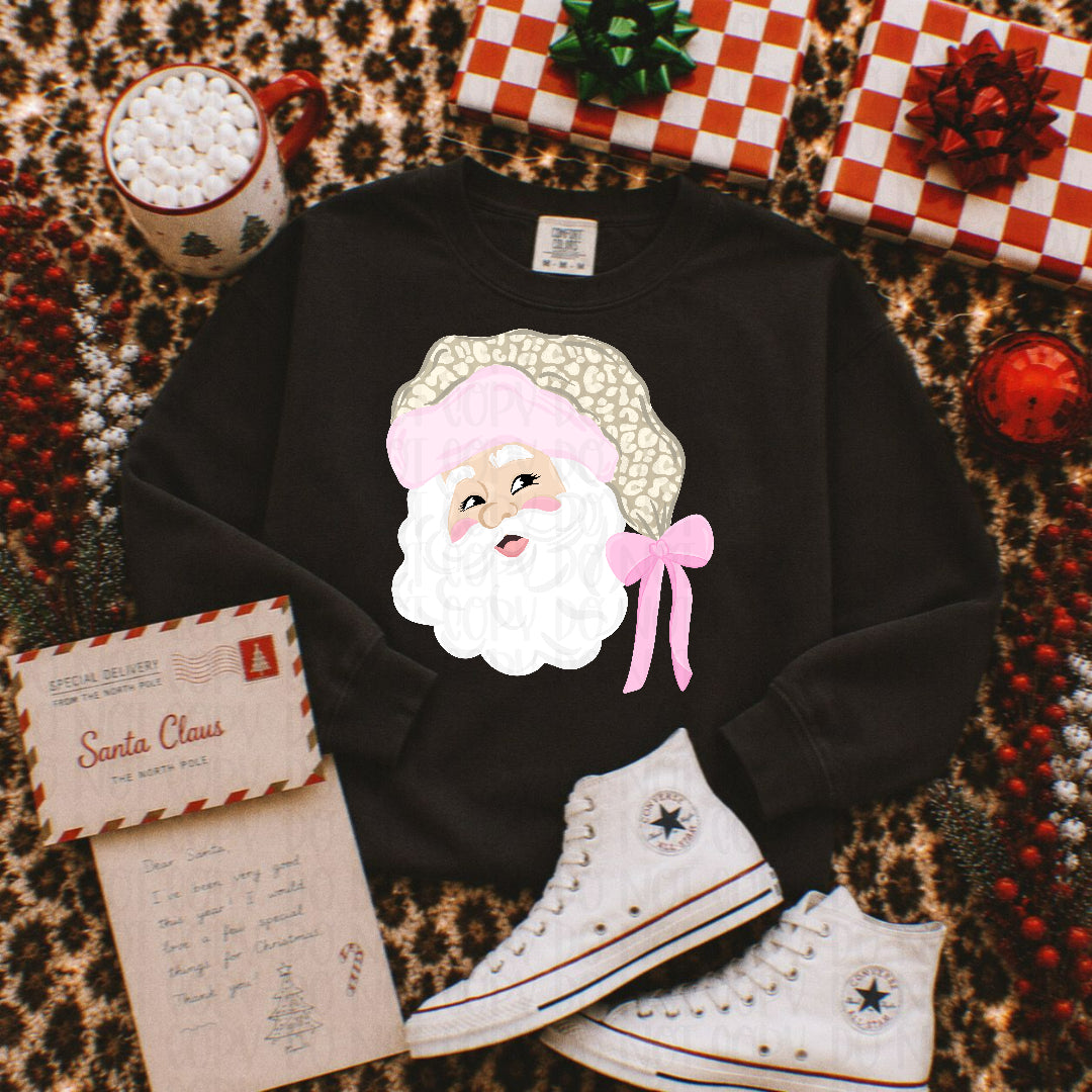 Santa leopard hat pink bow (Crafti) DTF Transfer