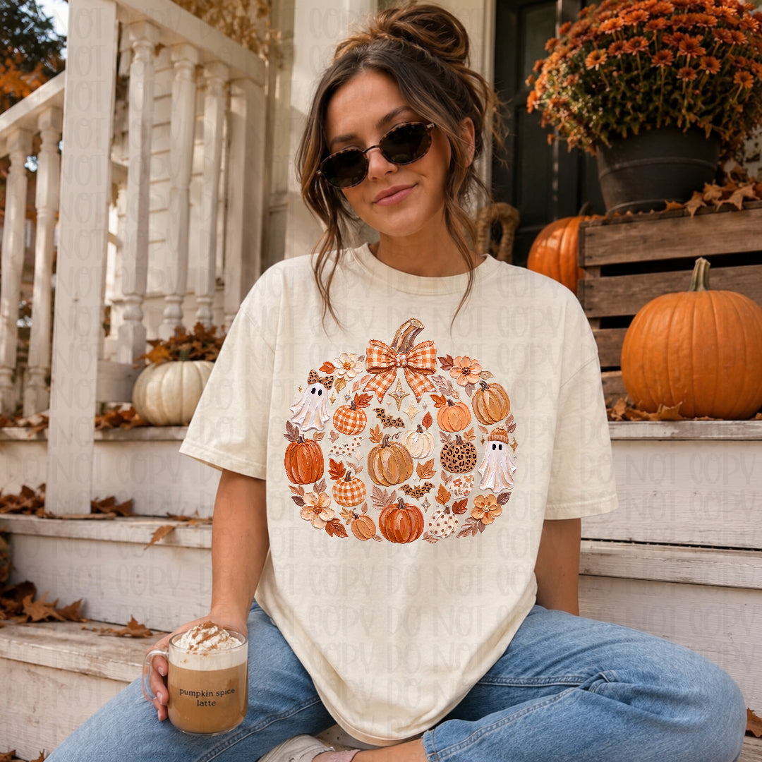 Pumpkin with leaves and pumpkins DTF Transfer