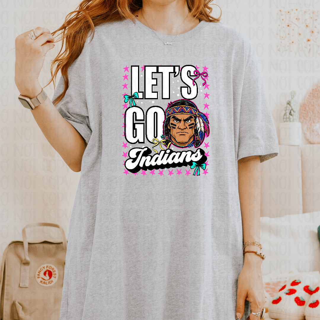 Let's go indians pink star frame with bows (Crafti) DTF transfer