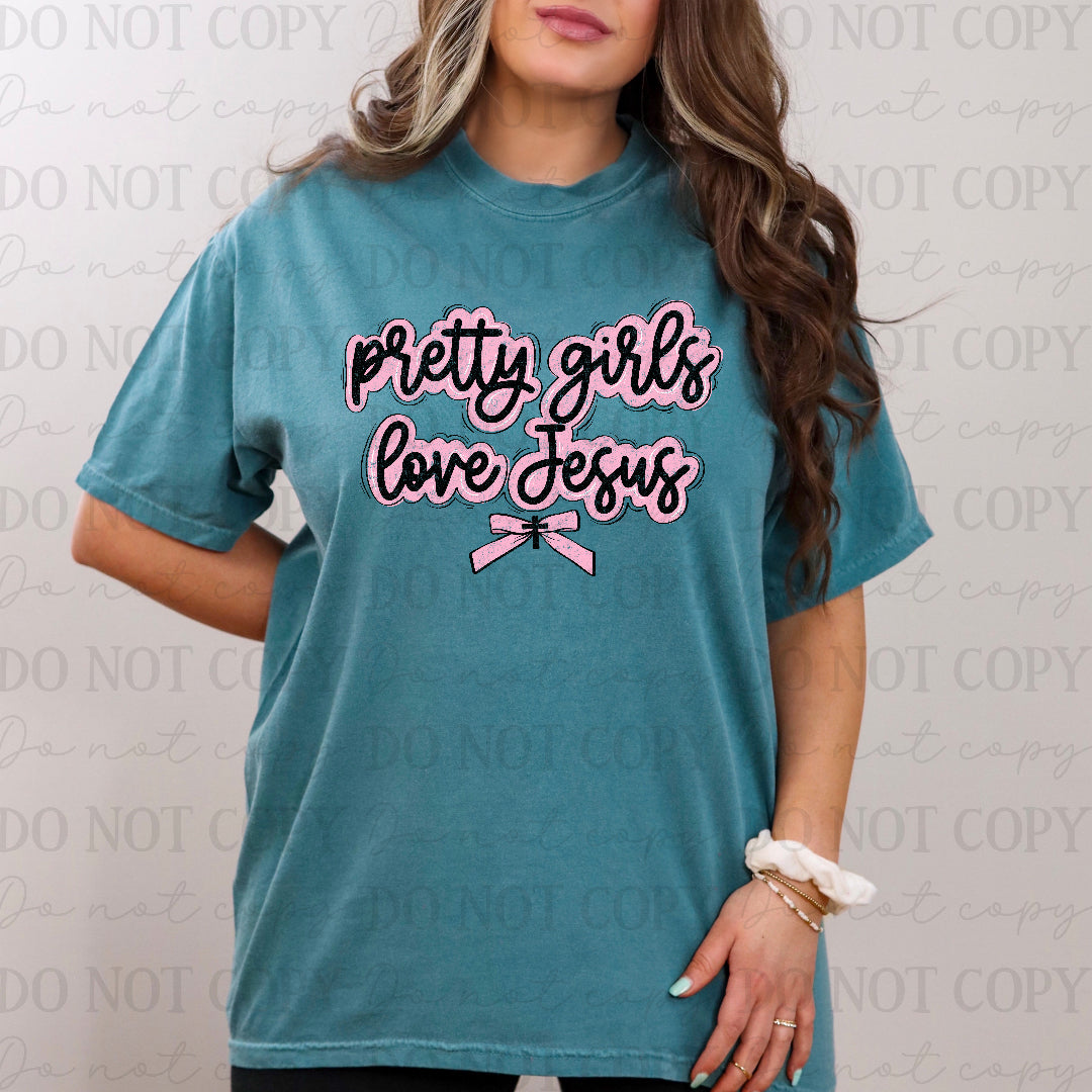 Pretty girls love Jesus pink and black bow (Scarlow) DTF Transfer