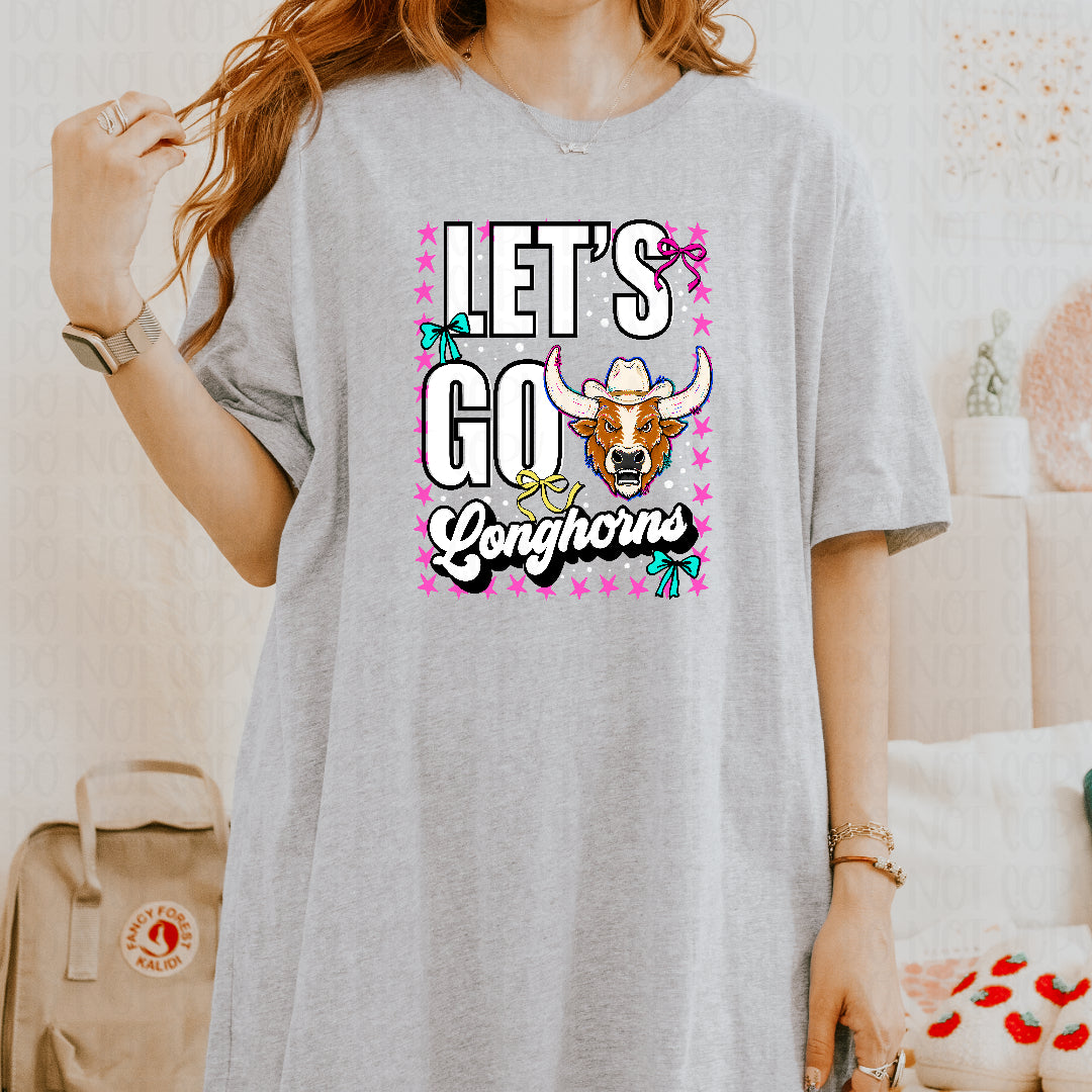 Let's go longhorns pink star frame with bows (Crafti) DTF transfer