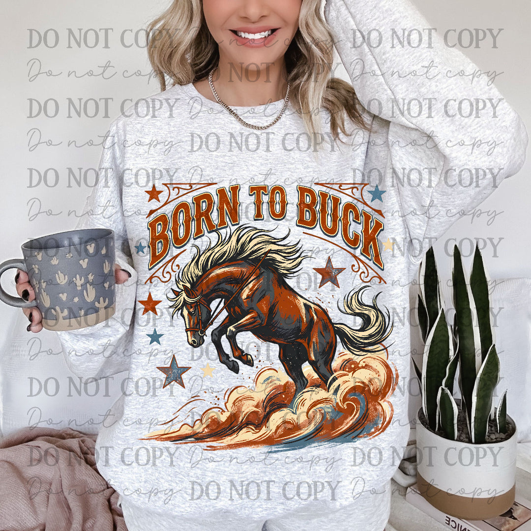 Born to buck- brown horse with dust cloud (CC) DTF Transfer