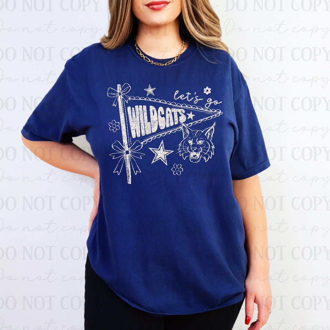 Let's go wildcats scalloped edge flag WHITE (Scarlow) DTF Transfer