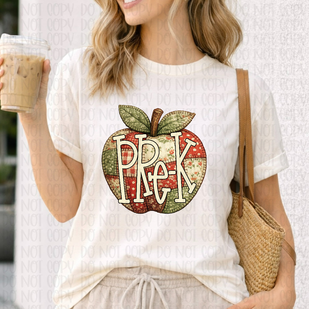 Pre-k patchwork apple (City) DTF Transfer