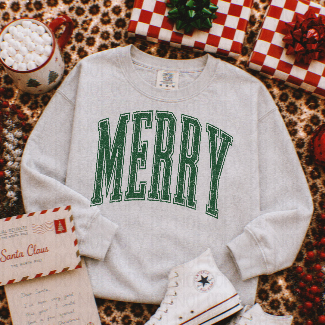 Merry distressed arched GREEN (Scarlow) DTF Transfer