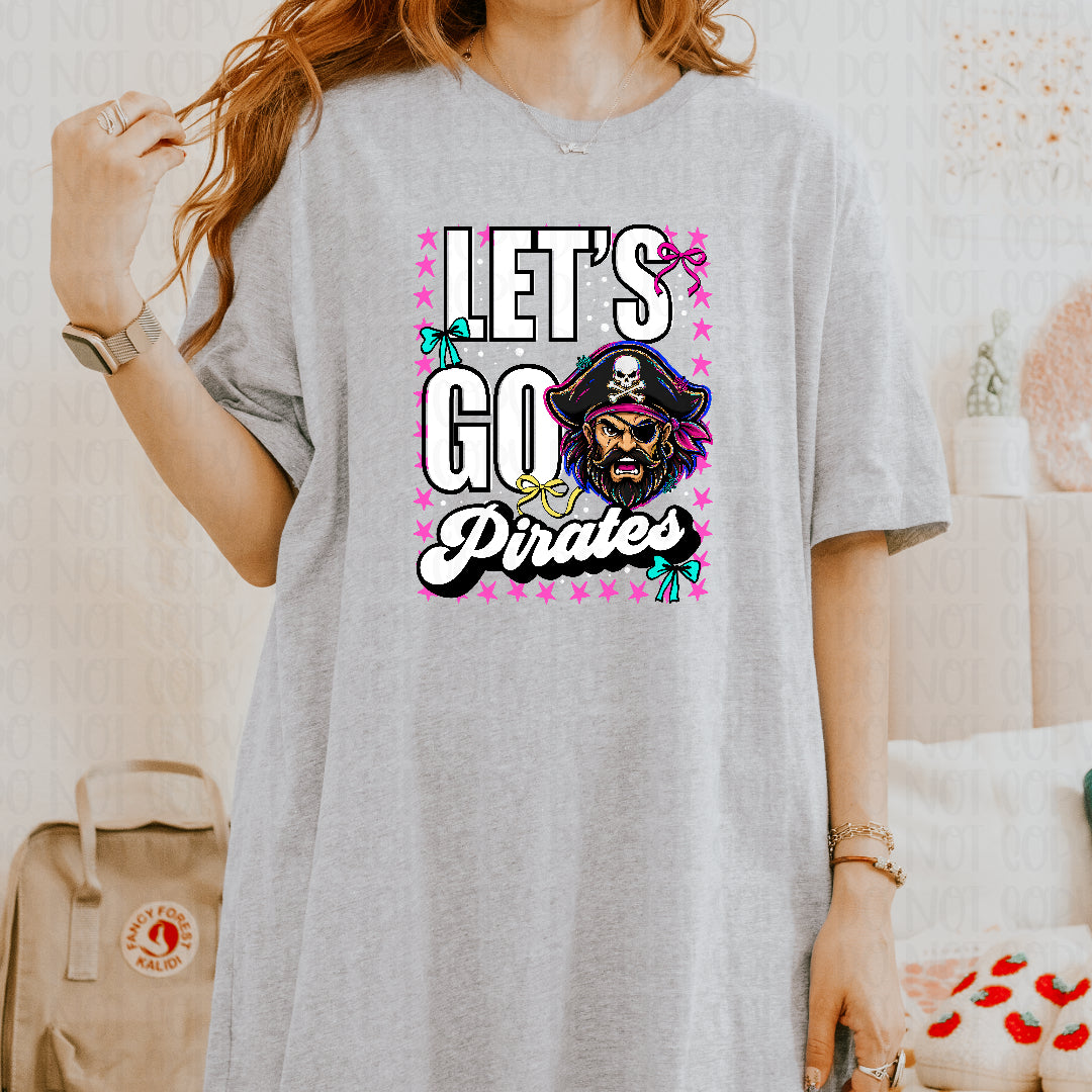 Let's go pirates pink star frame with bows (Crafti) DTF transfer